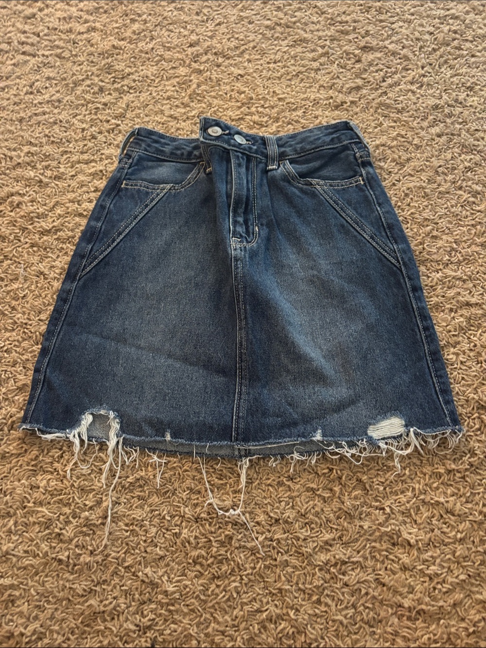 Hollister Dark Blue Denim A-Line Skirt with Frayed Hem
